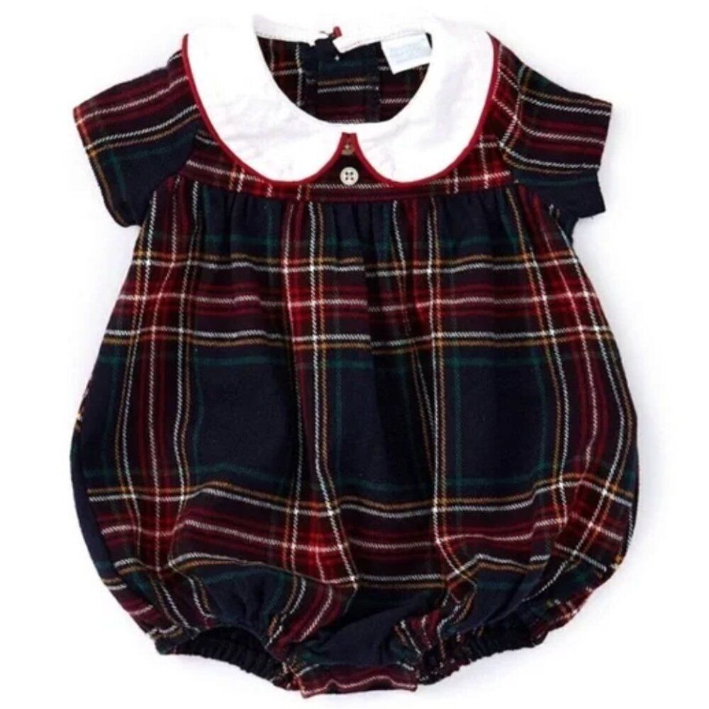 Edgehill Collection Navy and Red Tartan Plaid Boy Holiday Romper New with tags